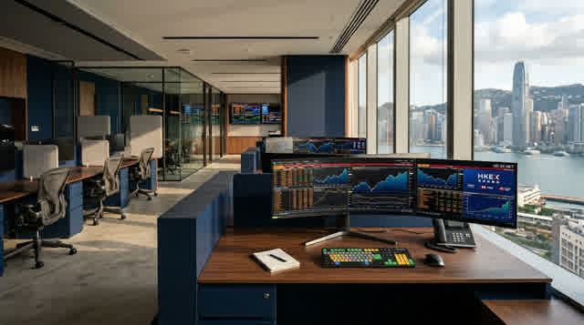 Modern trading office with multiple screens